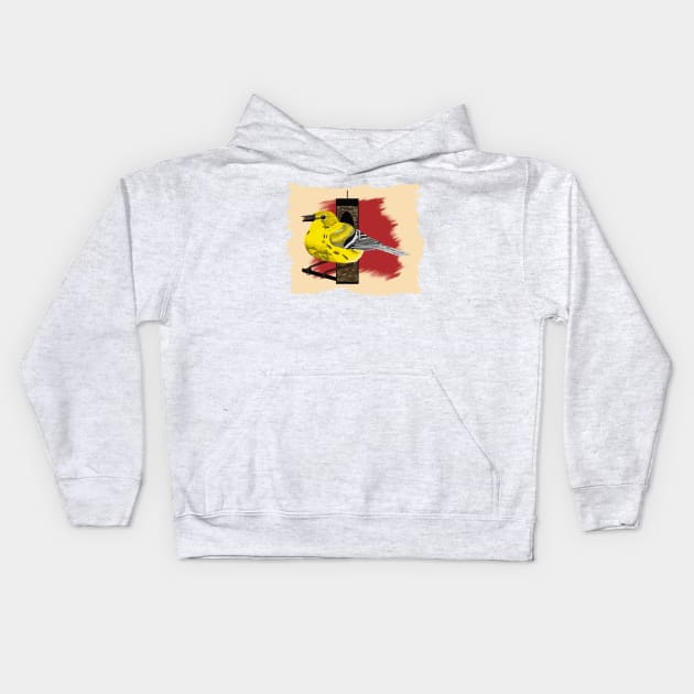 Yellow Warbler Perched on Bird Feeder Kids Hoodie by BjernRaz